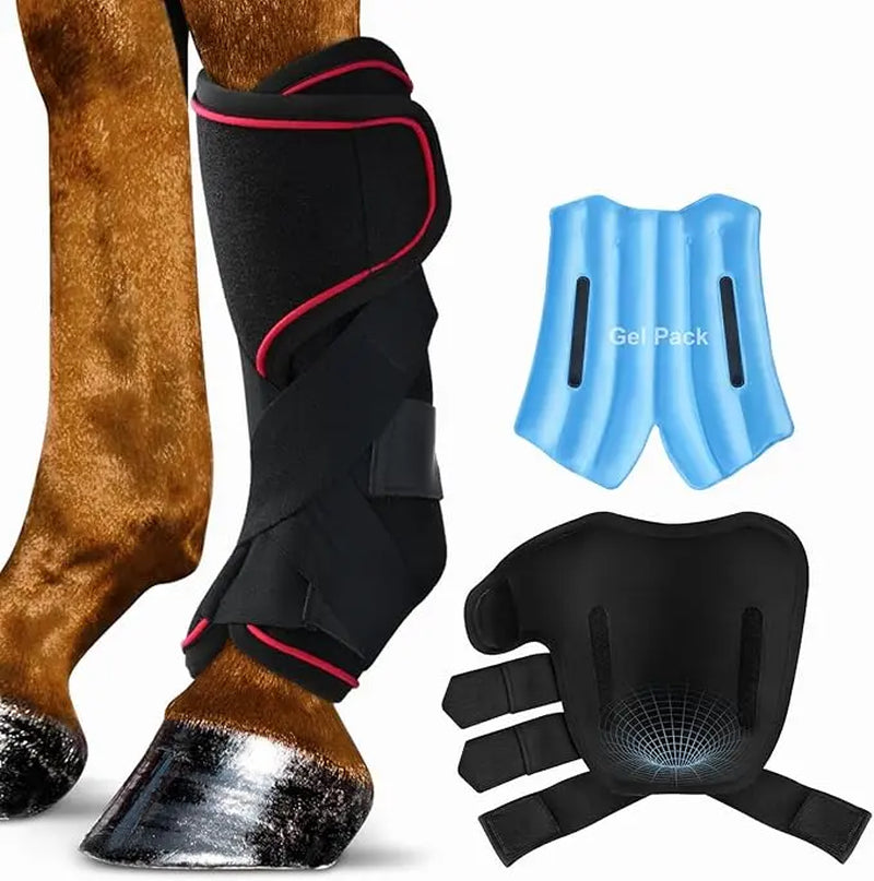 Reusable Horse Ice Packs, Horse Ice Pack Cooling Horse Leg Wraps with Secure Straps for Support, Wearable Horse Leg Ice Boot Gel Cold Compression for Horse Care