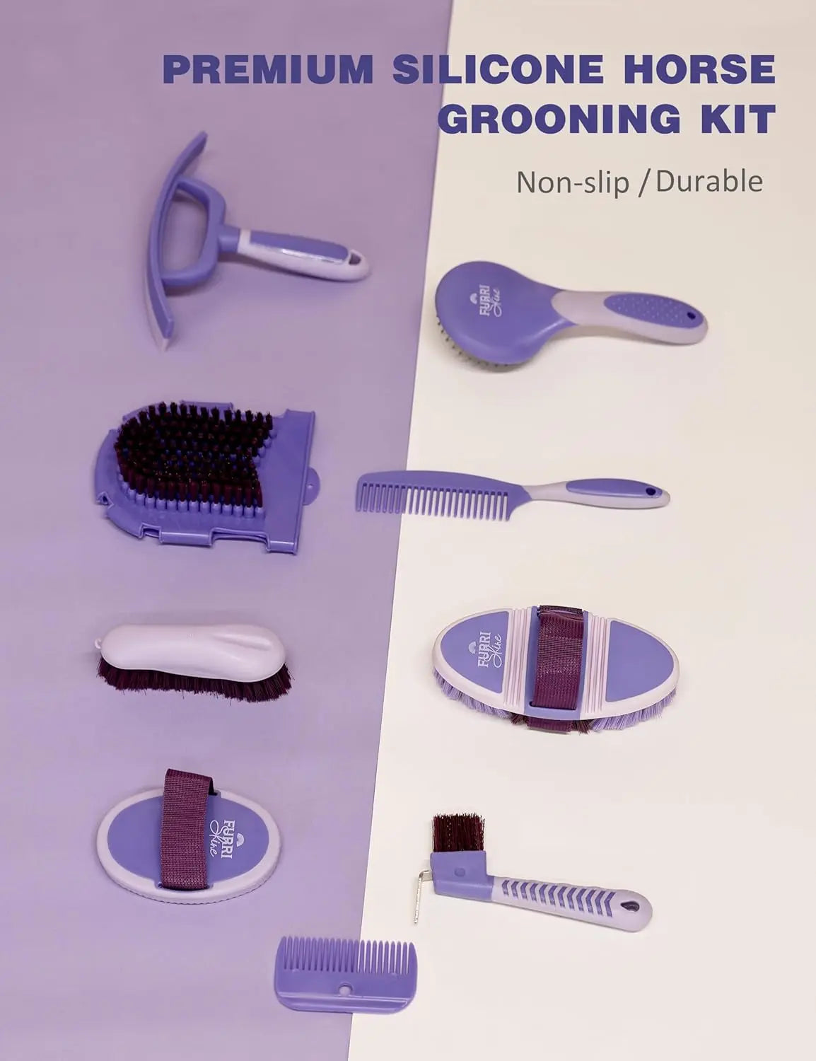 11PCS Horse Grooming Kit Curry Comb Sweat Scraper Horse Bathing Supplies Grooming Tools with Storage Bag Sugar Taro