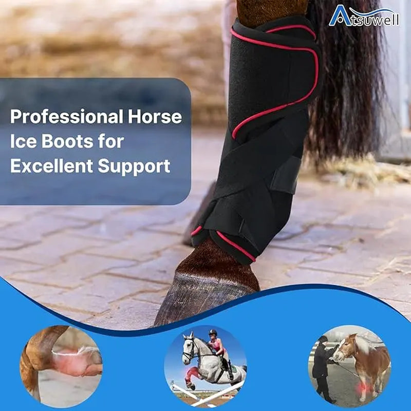Reusable Horse Ice Packs, Horse Ice Pack Cooling Horse Leg Wraps with Secure Straps for Support, Wearable Horse Leg Ice Boot Gel Cold Compression for Horse Care