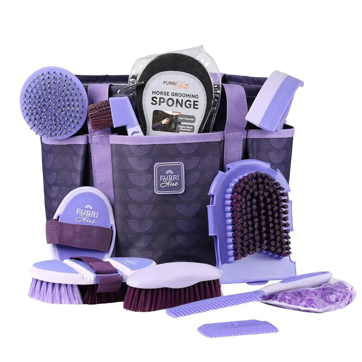 11PCS Horse Grooming Kit Curry Comb Sweat Scraper Horse Bathing Supplies Grooming Tools with Storage Bag Sugar Taro