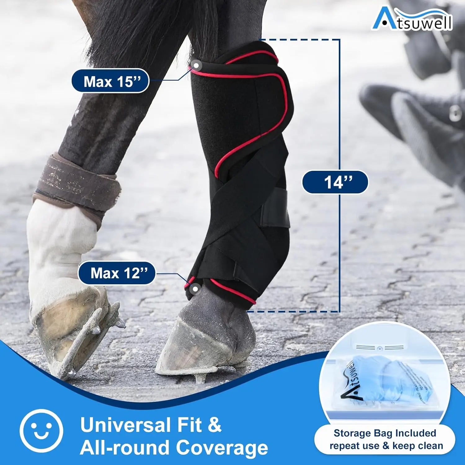 Reusable Horse Ice Packs, Horse Ice Pack Cooling Horse Leg Wraps with Secure Straps for Support, Wearable Horse Leg Ice Boot Gel Cold Compression for Horse Care