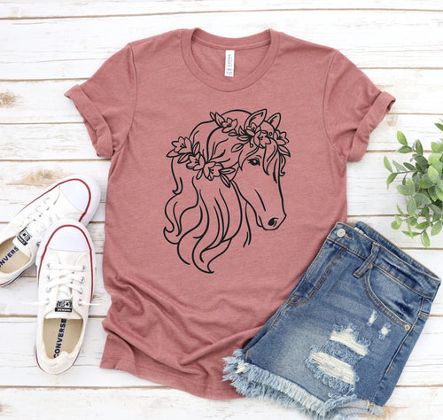 Pferde Blumen T-Shirt – Unisex Bella Canvas